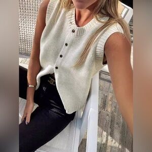 Casual Button Up Crew Neck Sweater Vest